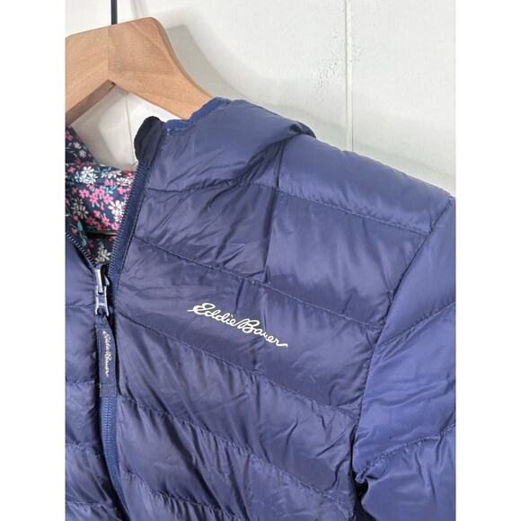 Eddie Bauer Reversible Down Puffer Jacket Toddler Girl XS 5/6 Winter Coat Floral - Picture 7 of 13